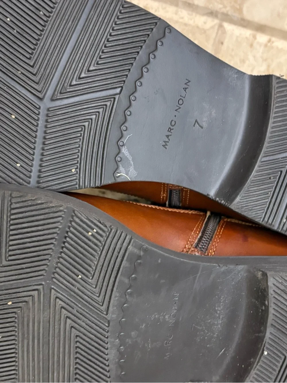 Men's Leather Ankle Boots in Cognac with Herringbone Panel